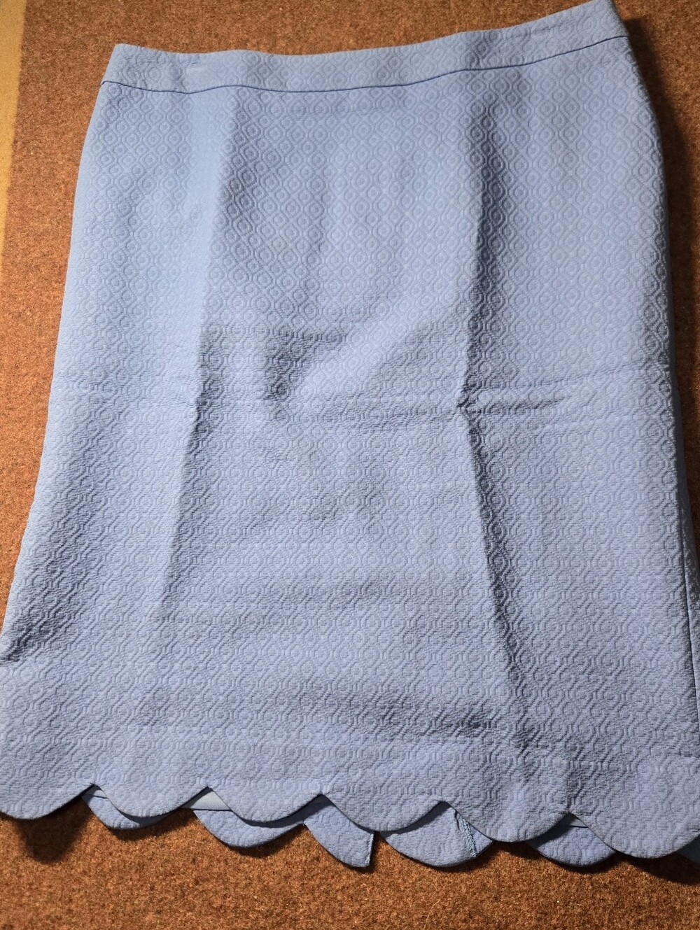 Talbots Periwinkle Blue Jacquard Piqué Fabric Pencil Skirt Scalloped Hem